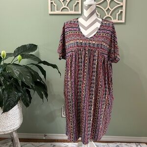 Elegant Blue Floral Midi Dress with V-Neck